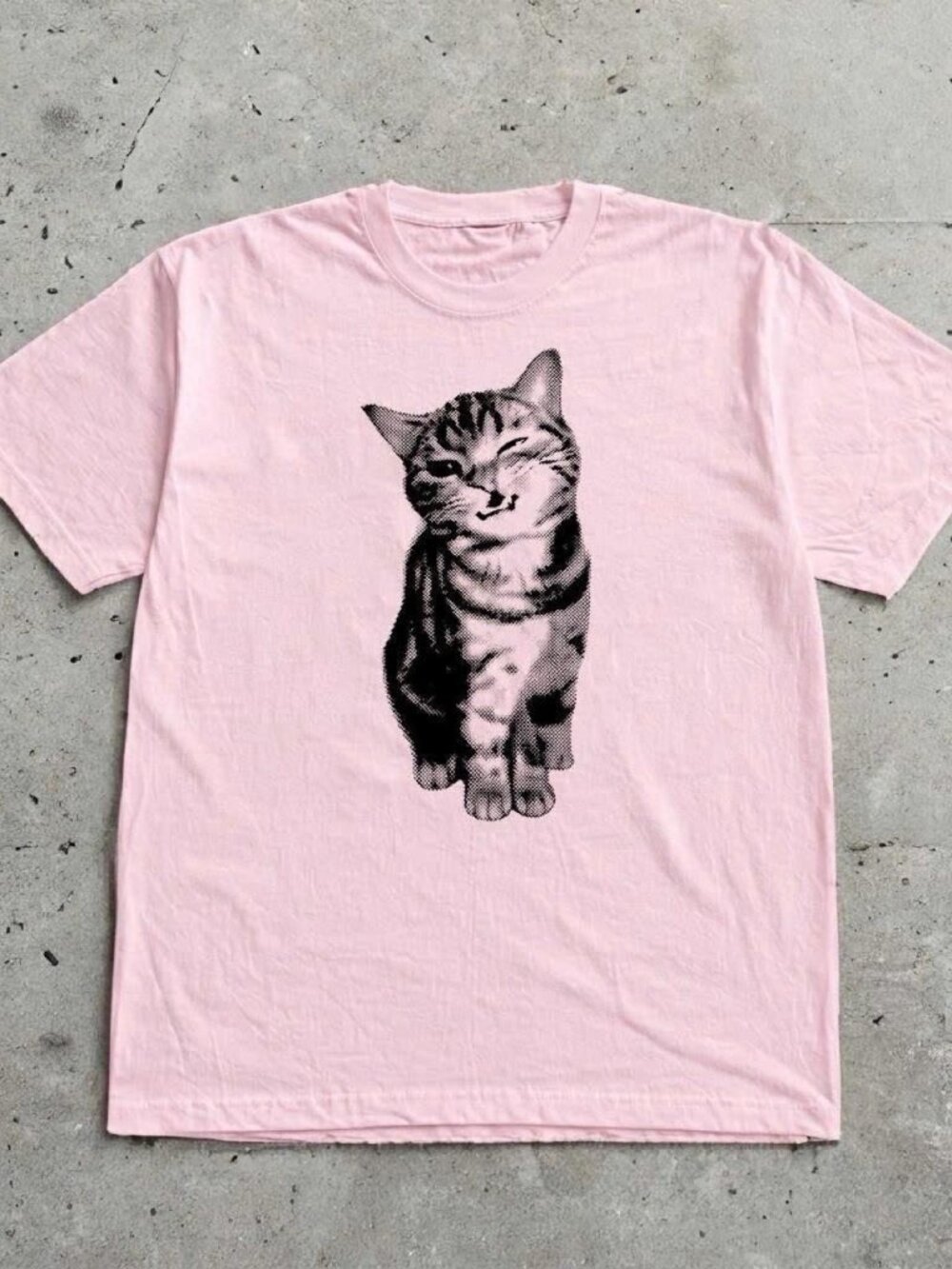 Winking Cat Graphic T-Shirt | Light Pink Vintage Kawaii Tee